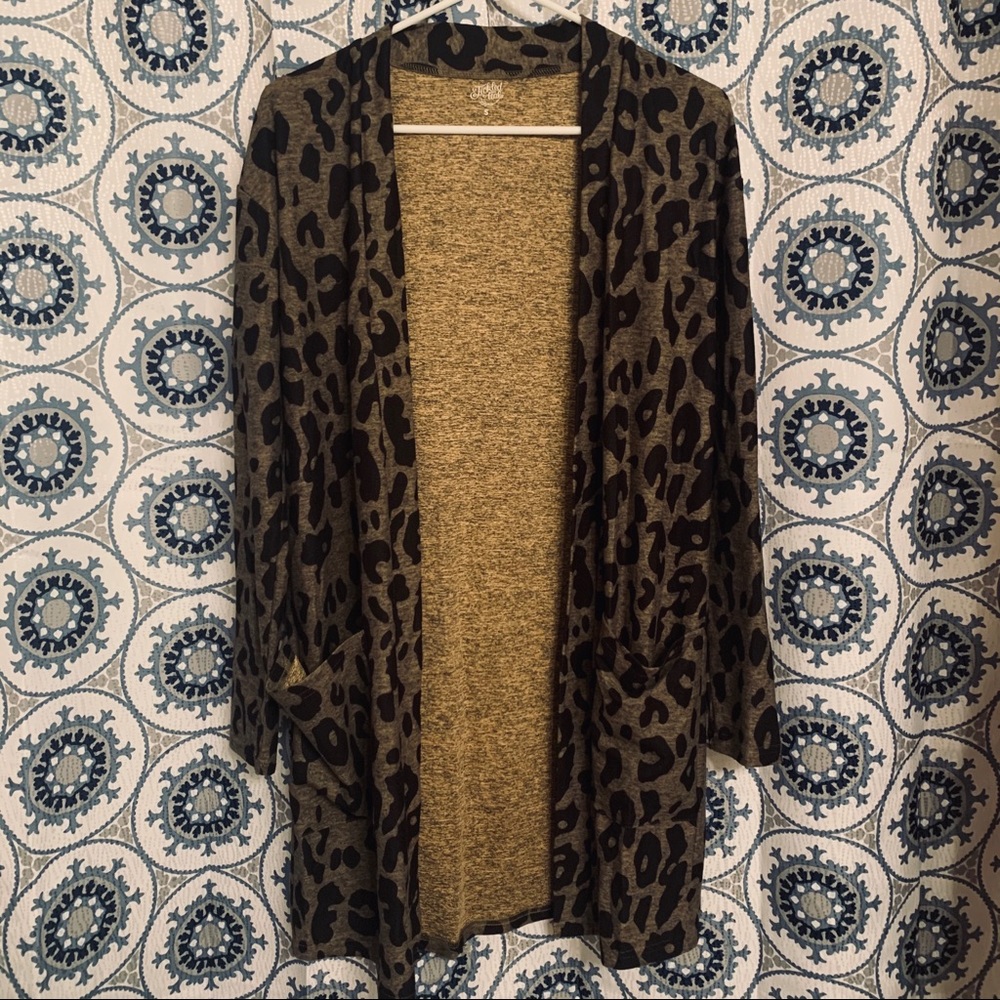 Tickled Teal leopard print open cardigan